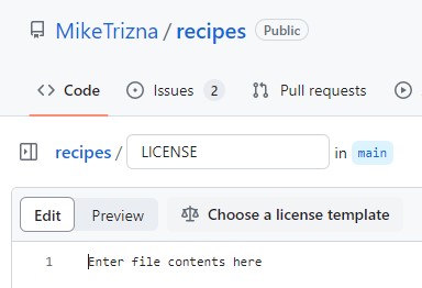 A screenshot showing an option to Choose a license template