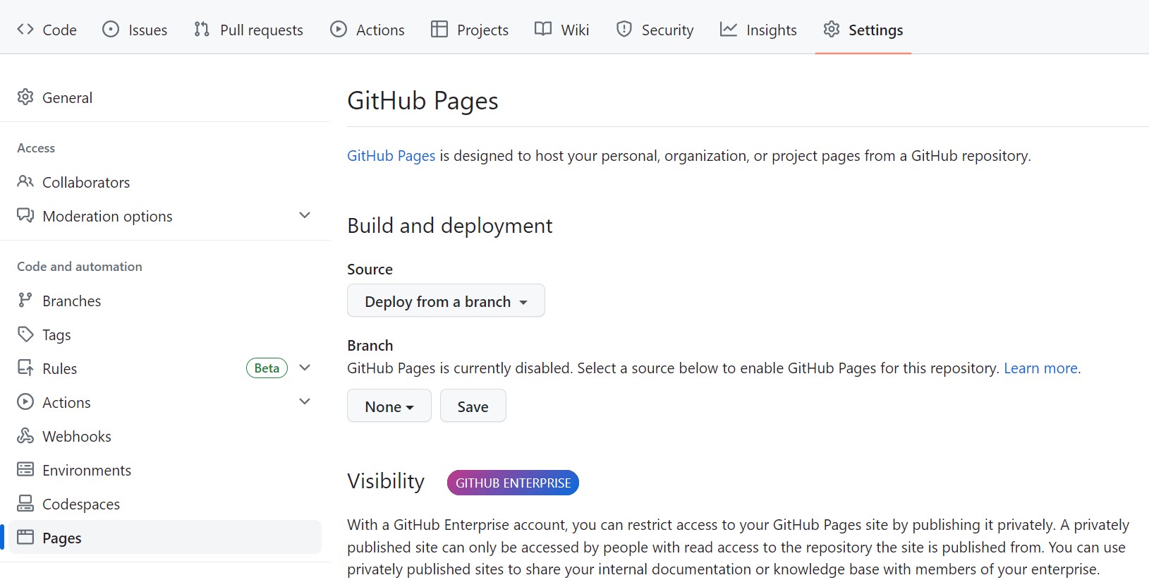 A screenshot showing the GitHub Settings Page section